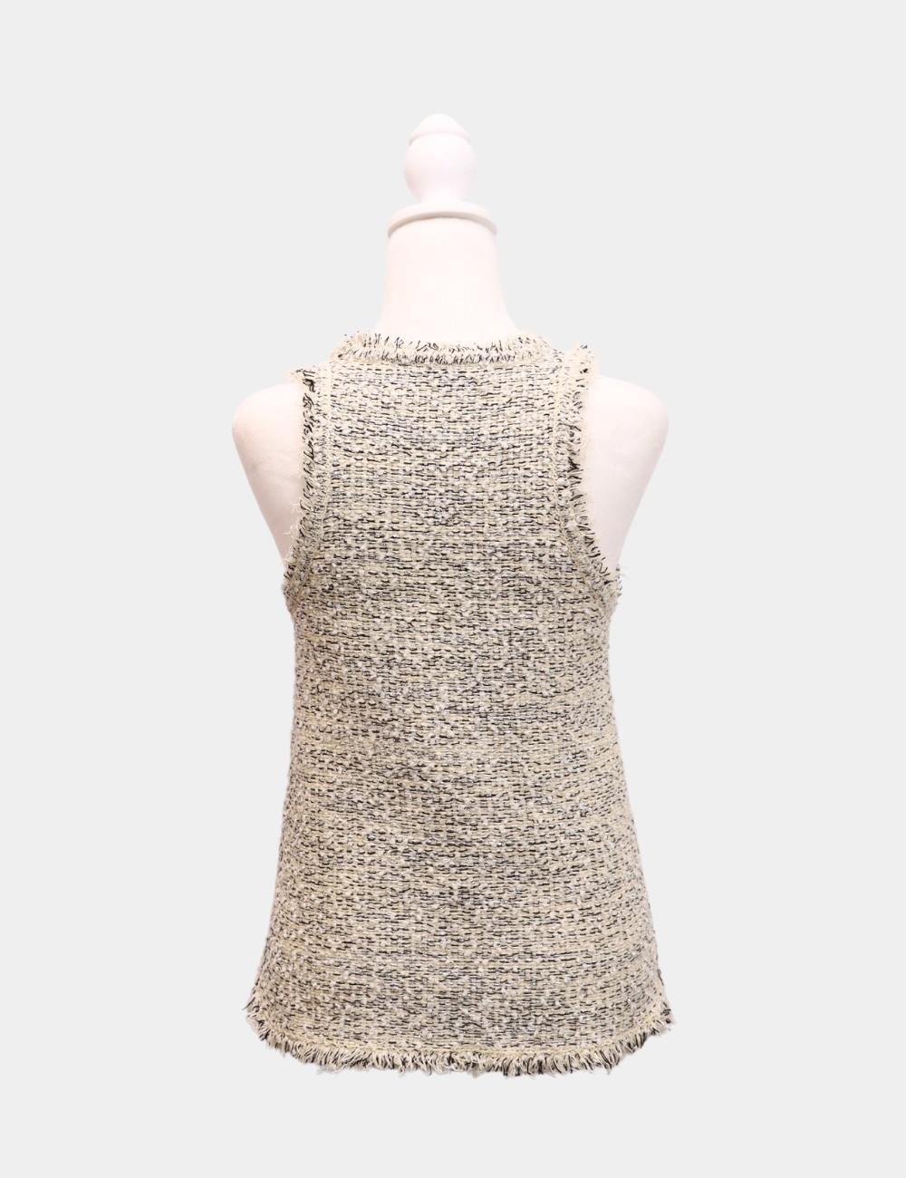 Beige Canotta in tweed con frange di Balenciaga taglia XS in vendita
