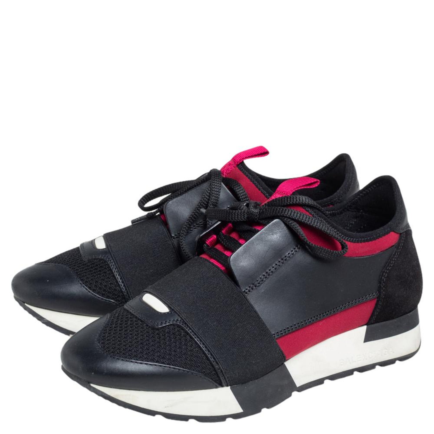 Balenciaga Fuchsia/Black Leather and Mesh Race Runner Sneakers Size 36 at  1stDibs