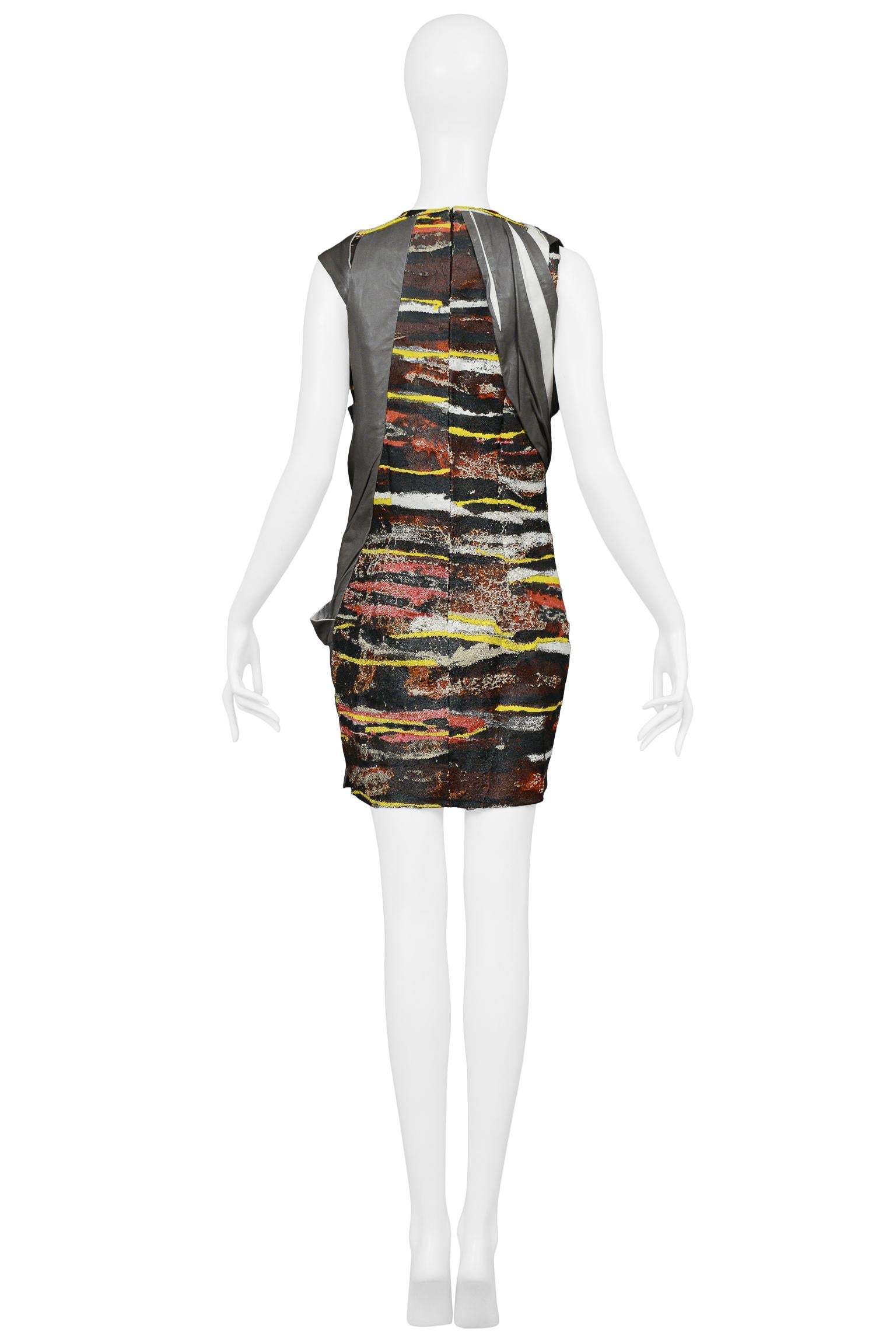 Gray Balenciaga Futuristic Grey Leather & Print Dress 2010 For Sale