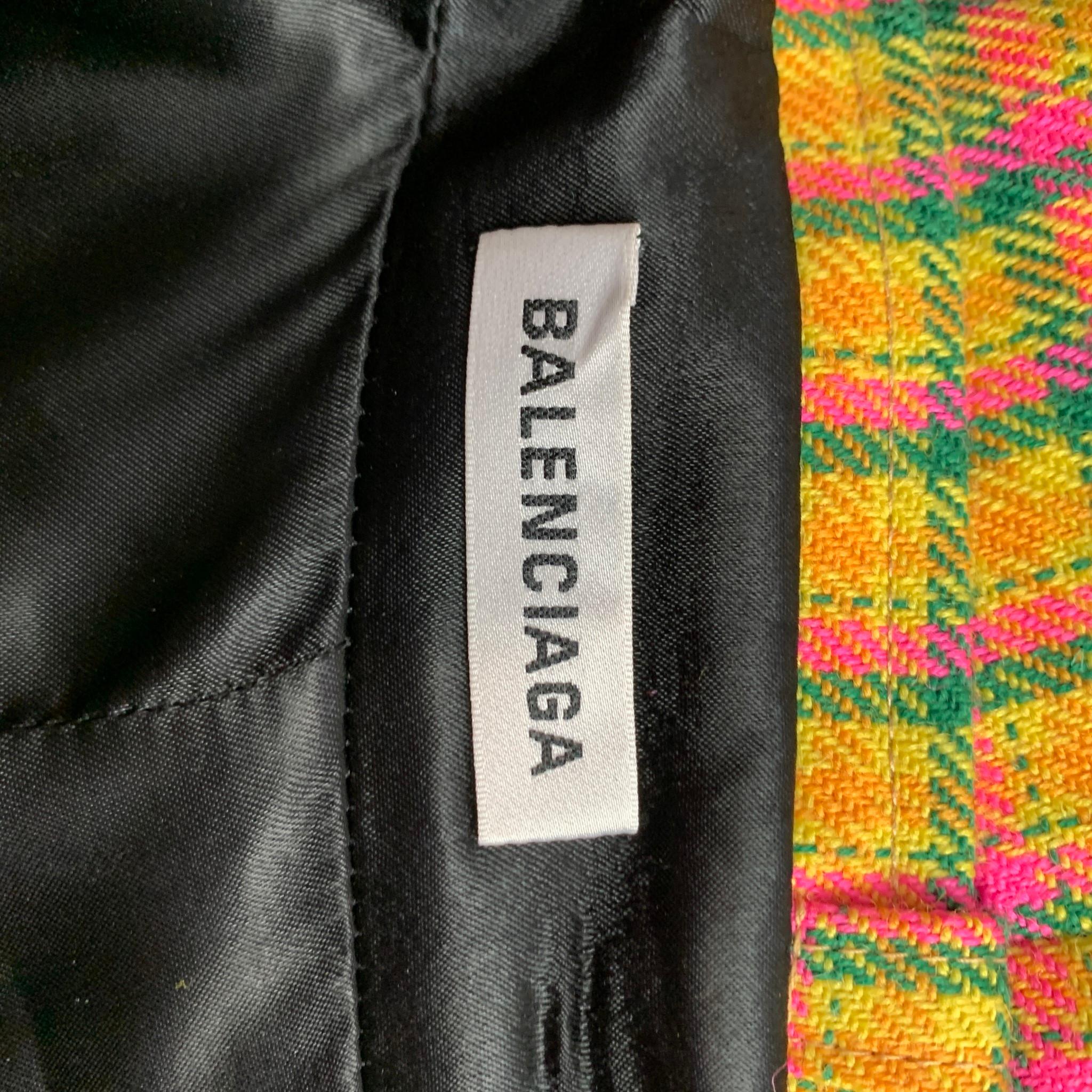 BALENCIAGA FW 2018 Size 4 Yellow & Pink Check Print Wool / Viscose Skrit In Excellent Condition In San Francisco, CA