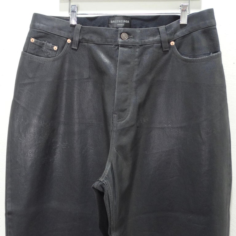 Balenciaga FW 2022 Wax Coated Black Baggy Jeans at 1stDibs