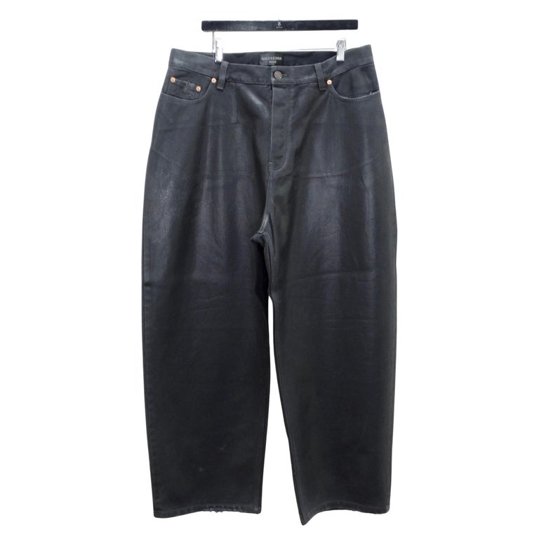 Baggy Black Waxed Denim Jeans Wax Coated Jeans La Premium Wax