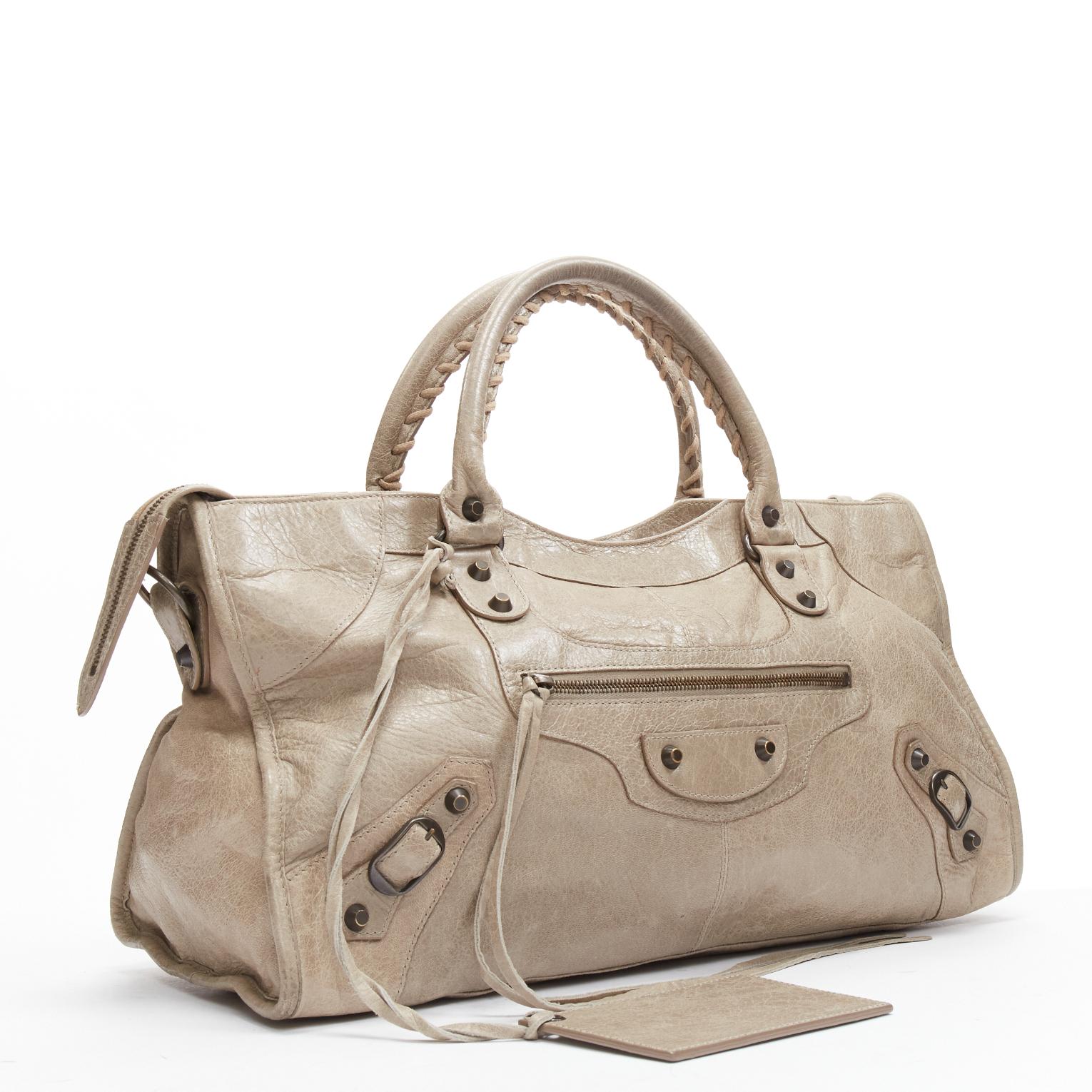 BALENCIAGA Galet City studded leather motorcross classic shoulder crossbody bag In Good Condition In Hong Kong, NT