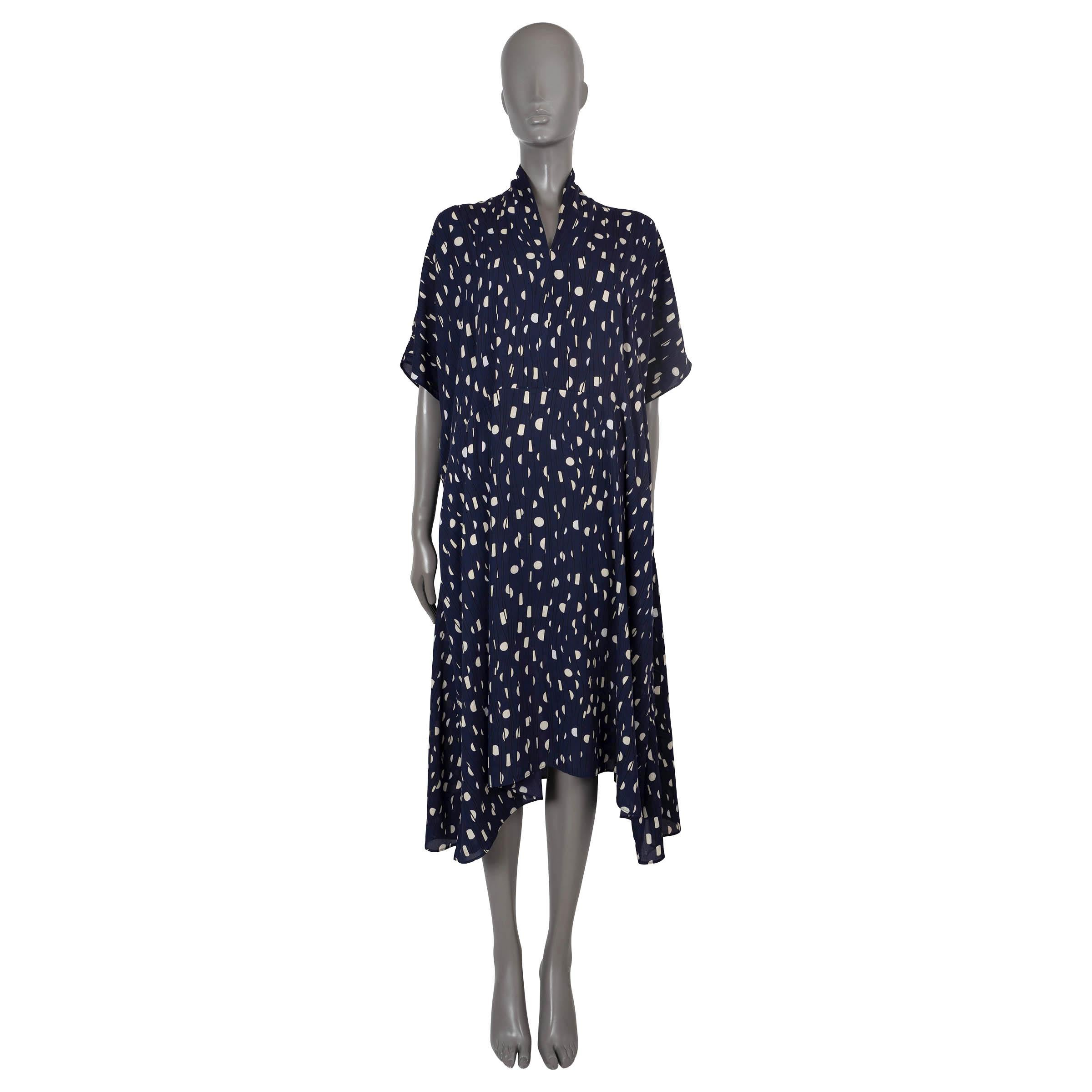 BALENCIAGA GARDE-ROBE navy blue 2024 PRINTED FLARED MIDI Dress L