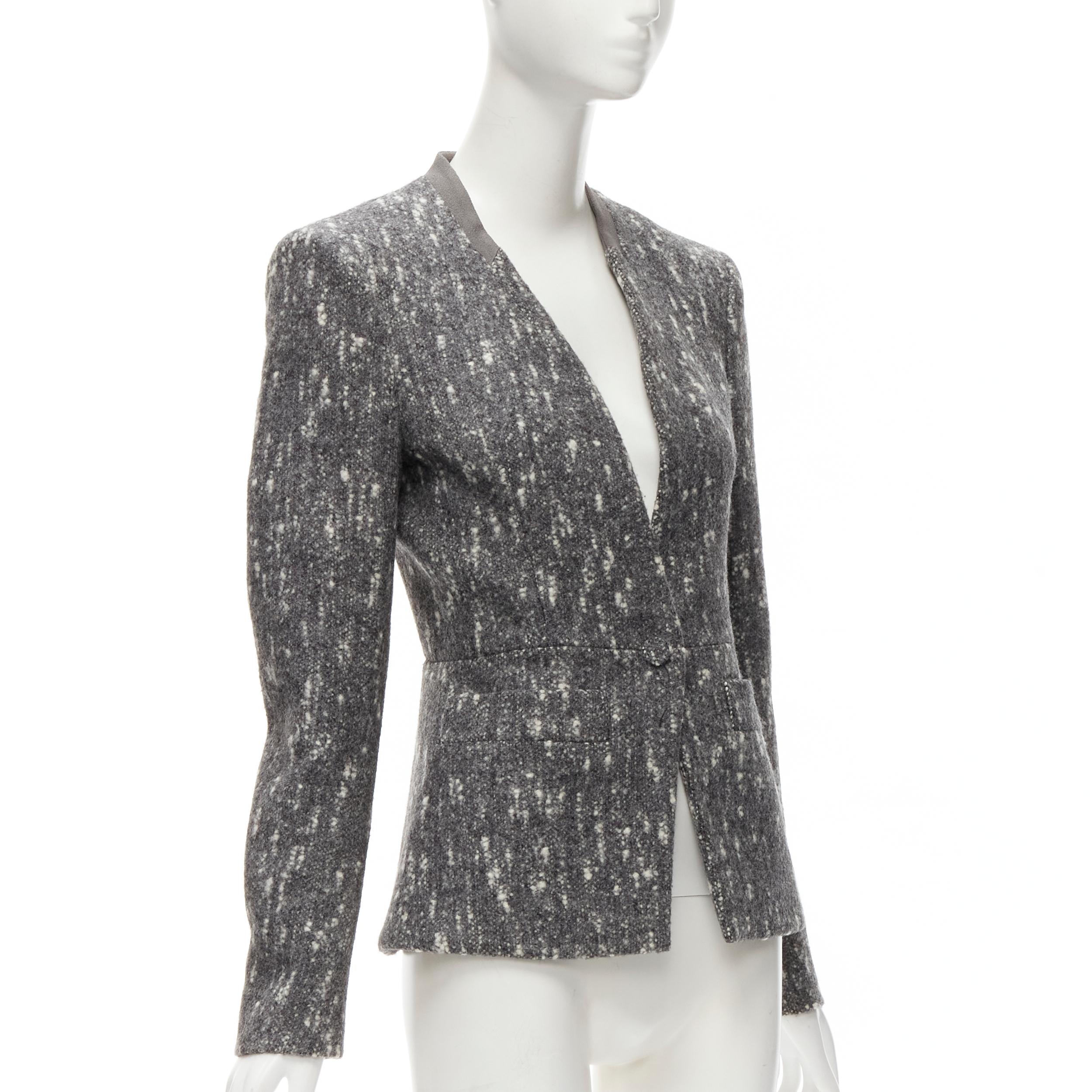 Gray BALENCIAGA Ghesquiere 2009 grey white speckled fitted blazer jacket FR38 M For Sale