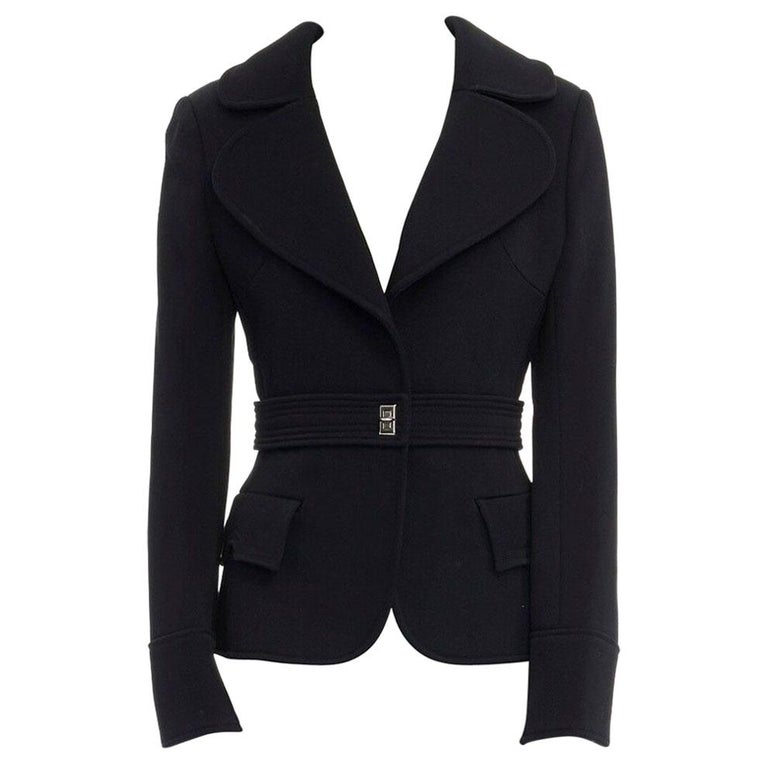 BALENCIAGA GHESQUIERE AW05 black wool twist lock fitted military jacket ...
