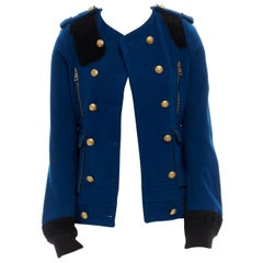 BALENCIAGA GHESQUIERE AW07 cobalt blue wool military bomber jacket FR36 US2 S