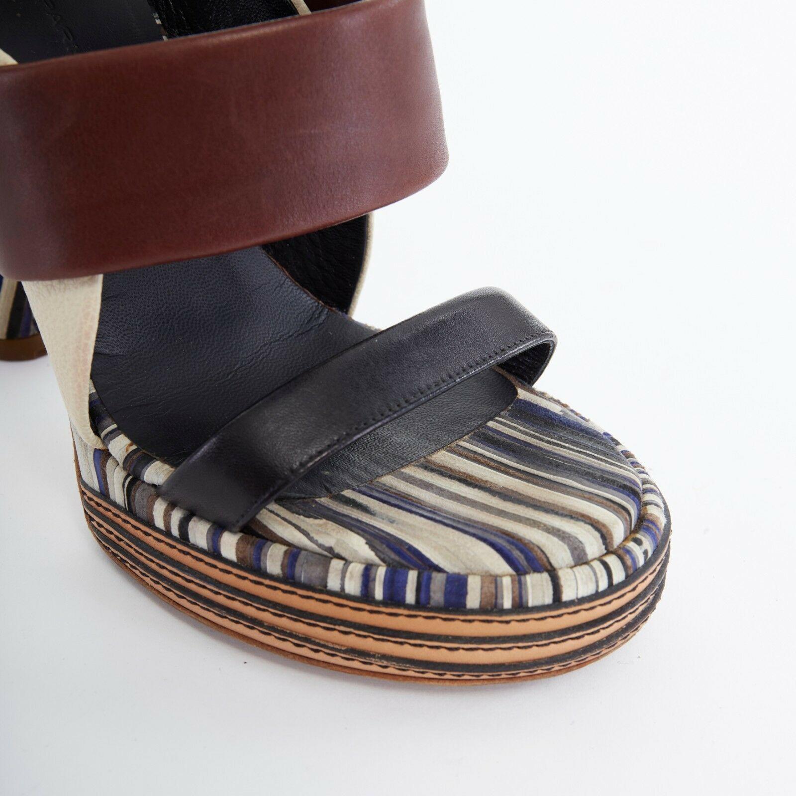 BALENCIAGA Ghesquiere grey blue striped leather sculpted heel sandals EU36 US6 1