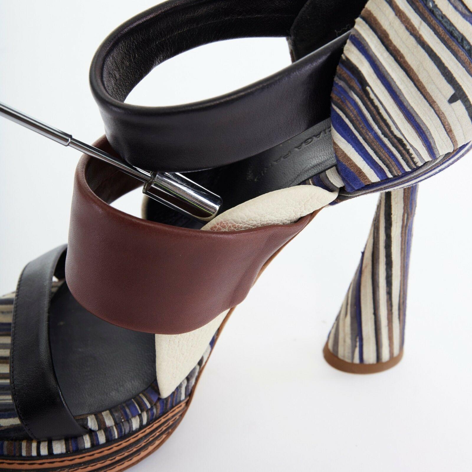 BALENCIAGA Ghesquiere grey blue striped leather sculpted heel sandals EU36 US6 3