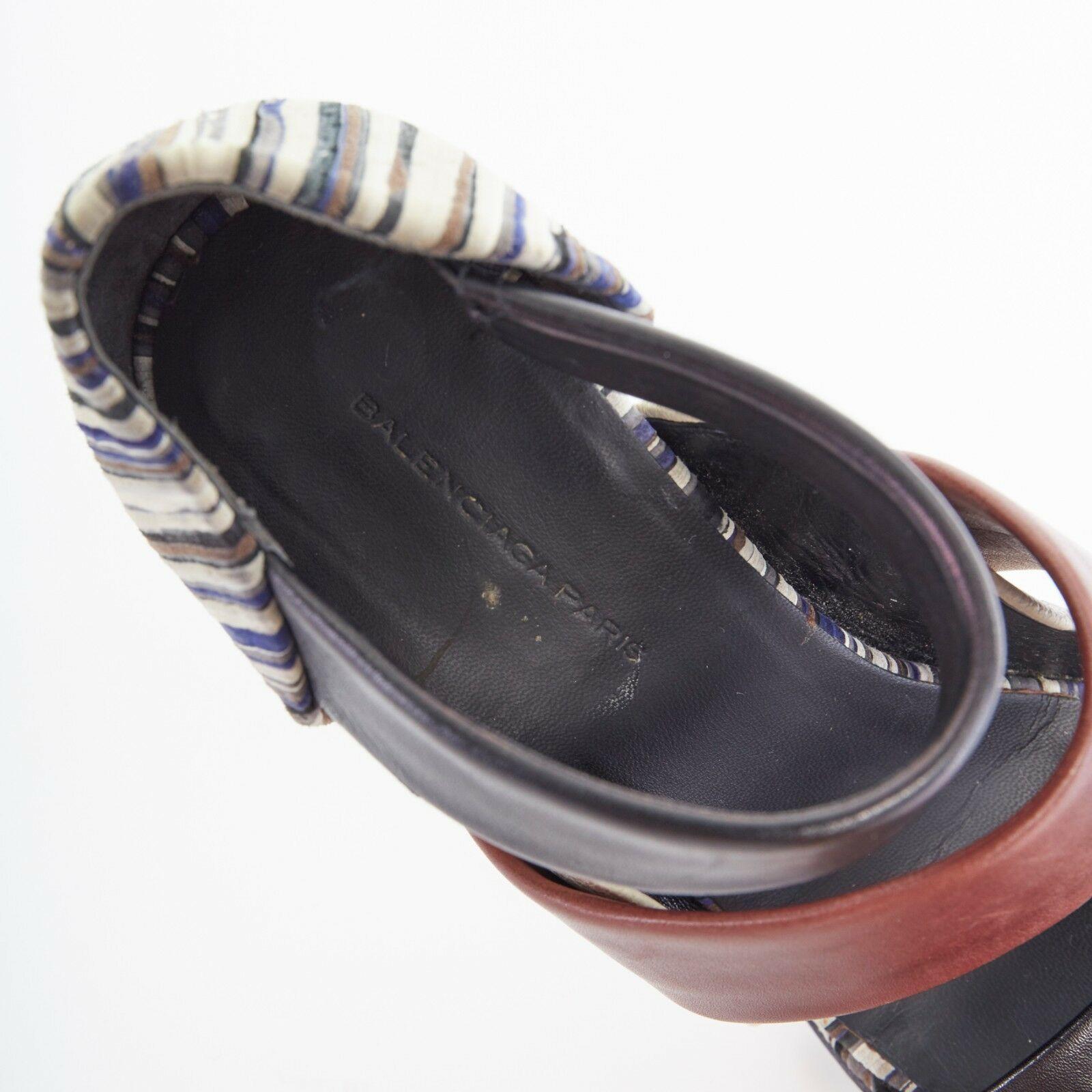 BALENCIAGA Ghesquiere grey blue striped leather sculpted heel sandals EU36 US6 4