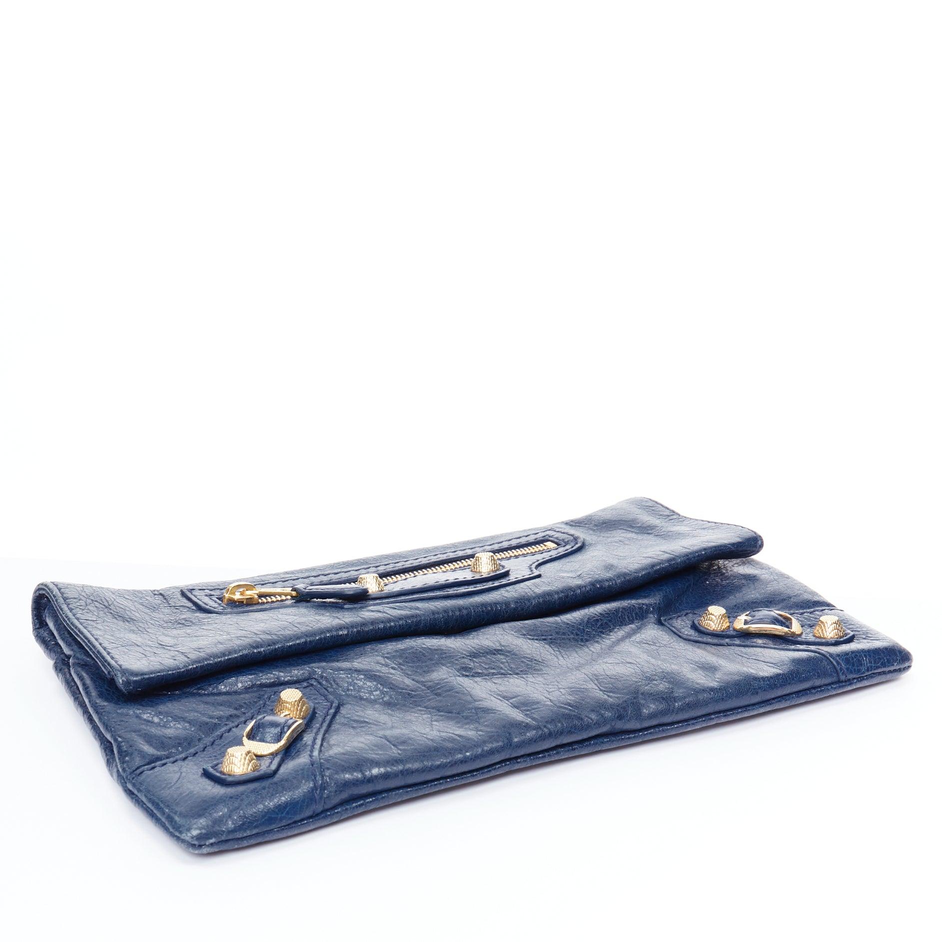 Women's BALENCIAGA Giant 12 bleu mineral lambskin leather gold envelope clutch bag