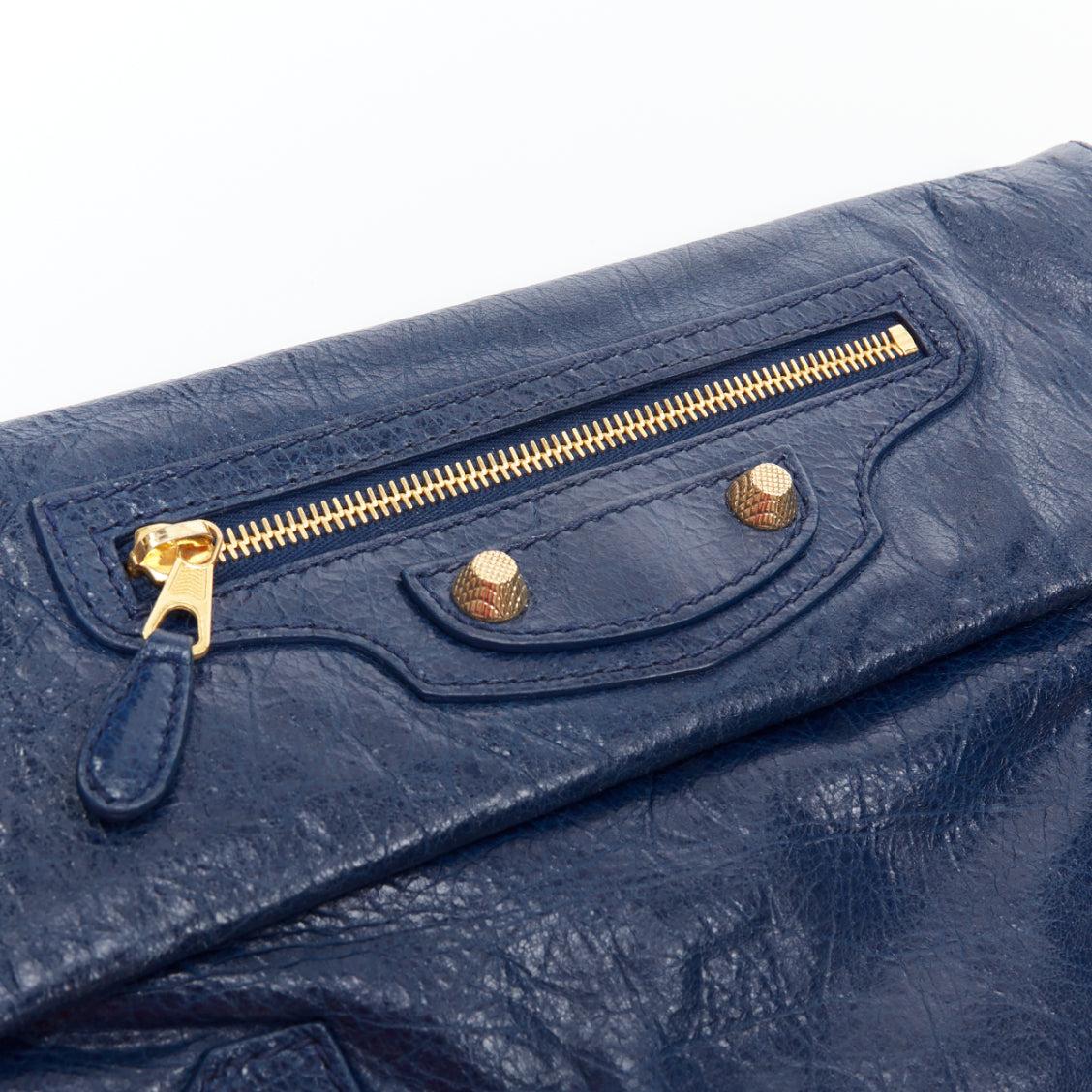 BALENCIAGA Giant 12 bleu mineral lambskin leather gold envelope clutch bag 1
