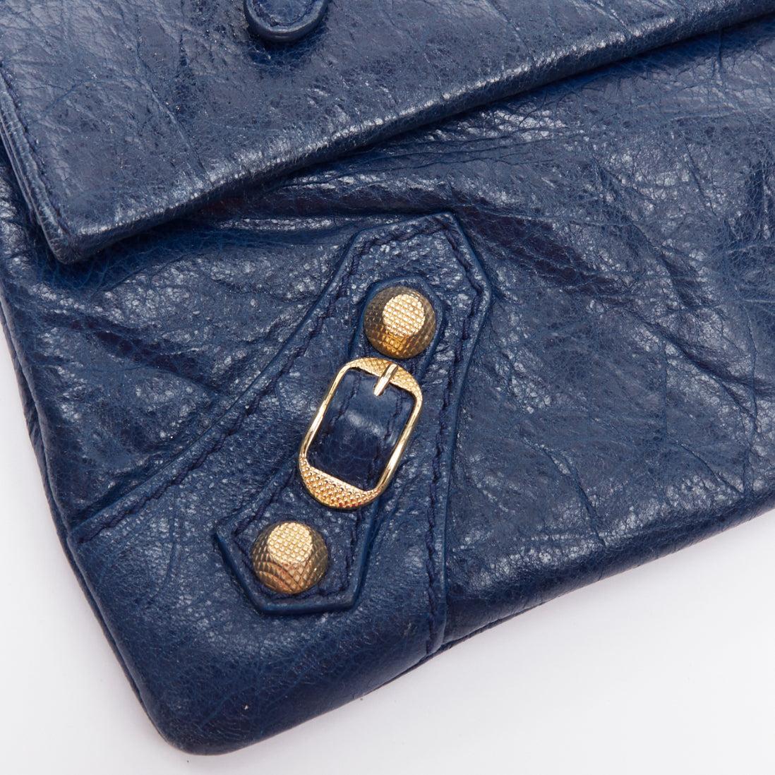 BALENCIAGA Giant 12 bleu mineral lambskin leather gold envelope clutch bag 2