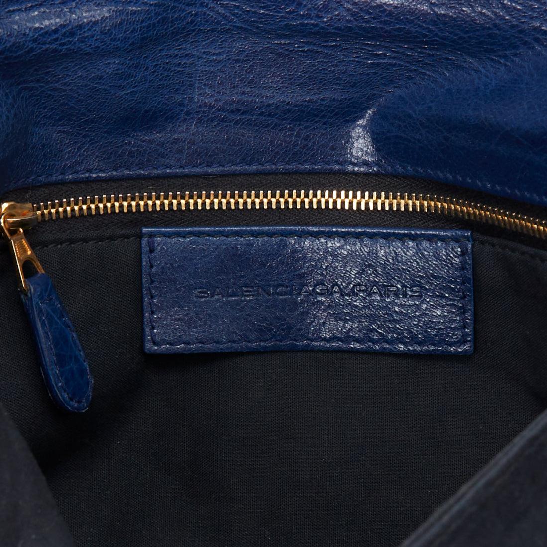 BALENCIAGA Giant 12 bleu mineral lambskin leather gold envelope clutch bag 3