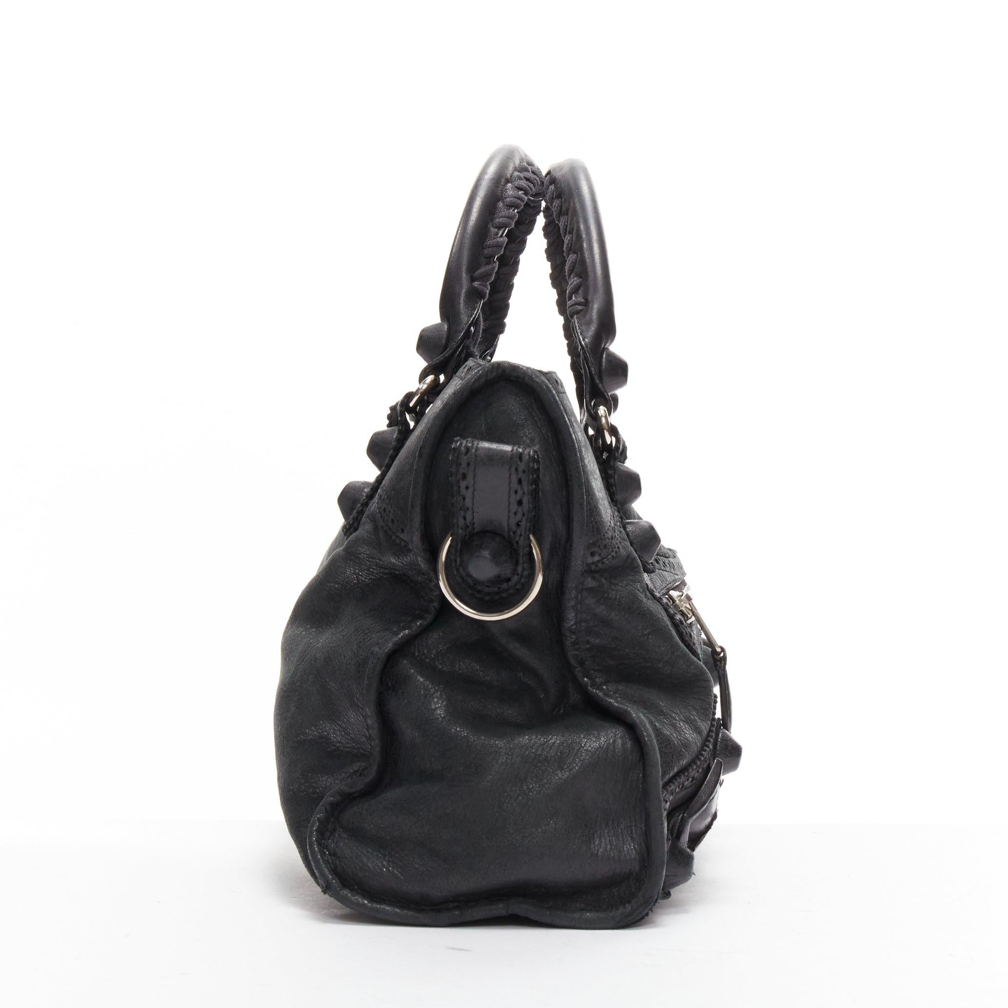 Women's BALENCIAGA Giant 12 City black leather studded perforated trim top handle