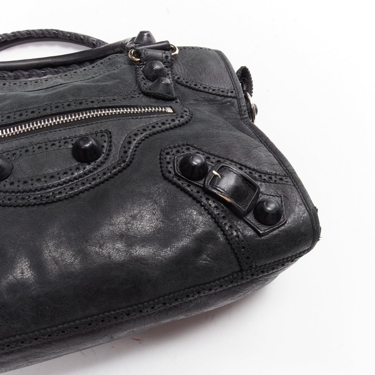 BALENCIAGA Giant 12 City black leather studded perforated trim top handle 3