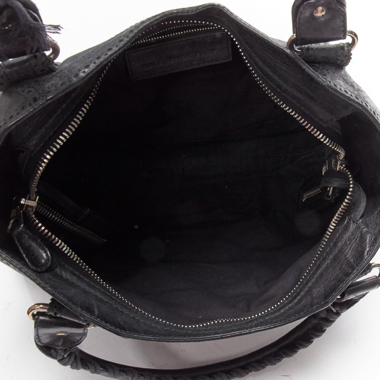 BALENCIAGA Giant 12 City black leather studded perforated trim top handle 5