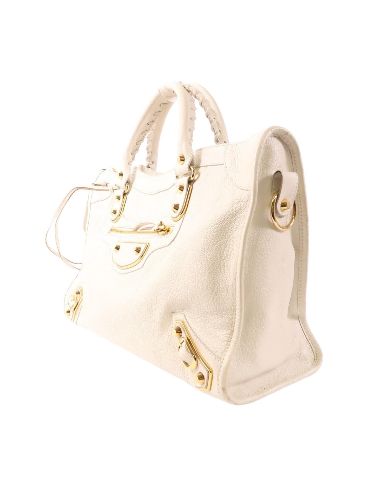 Blanc Balenciaga Giant 12 Gold City Bag en cuir ivoire avec bandoulière + miroir en vente