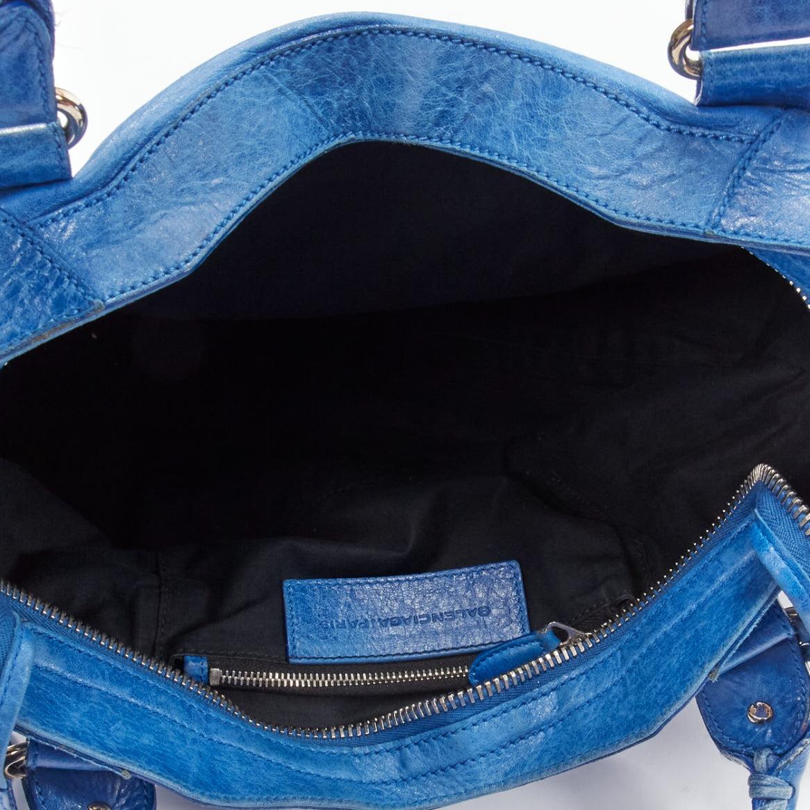 BALENCIAGA Giant 21 City blue leather SHW motorcycle tote bag 7