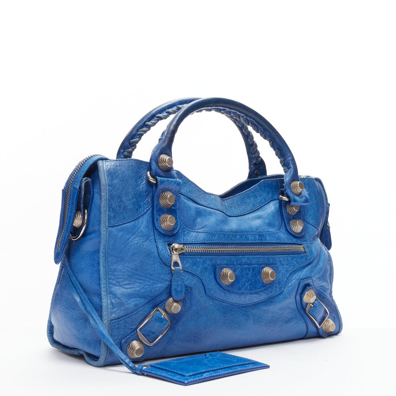 BALENCIAGA Giant 21 City blue leather SHW motorcycle tote bag In Good Condition In Hong Kong, NT