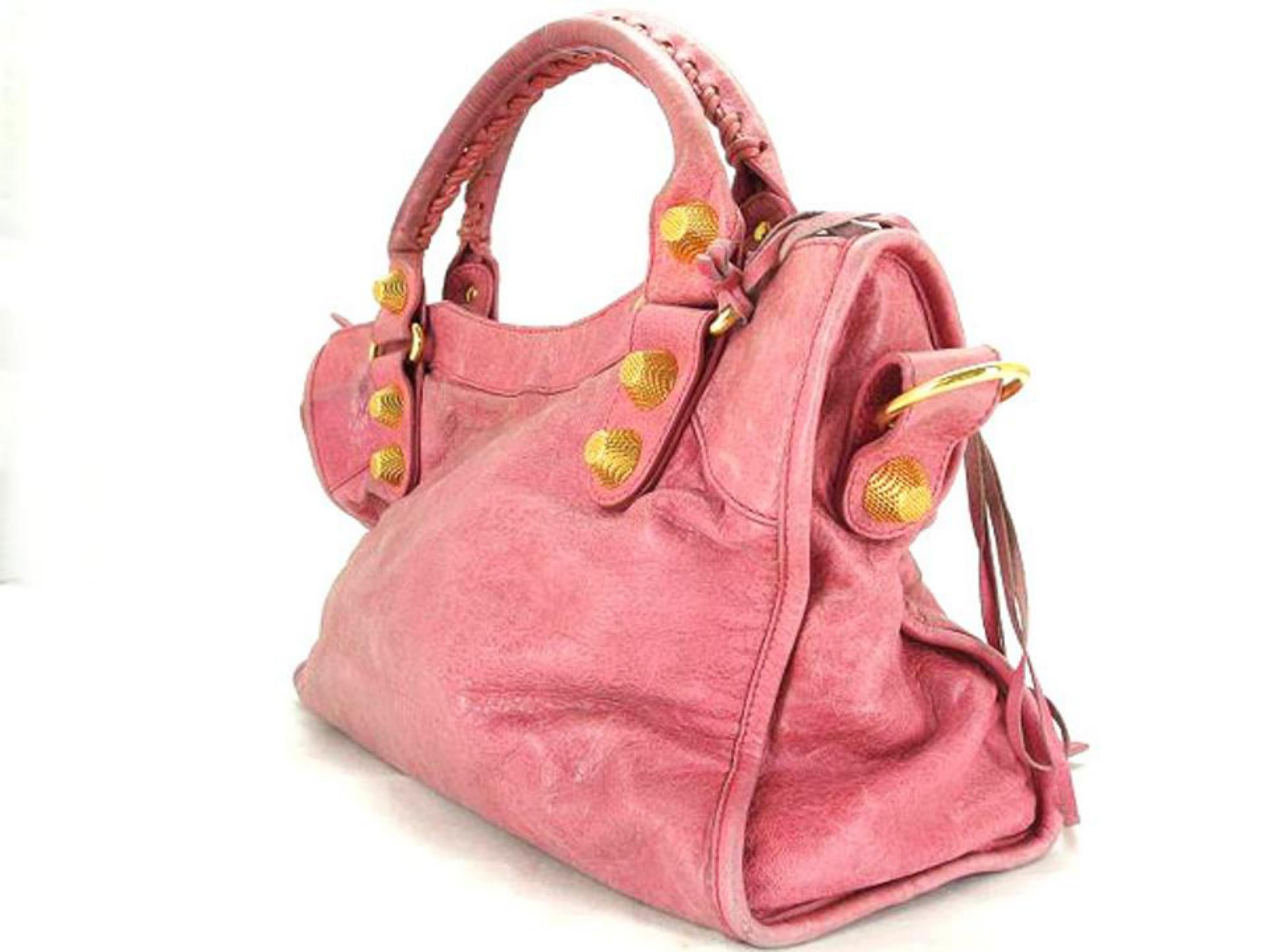 Balenciaga Giant City 218862 Pink X Gold Leather Satchel In Fair Condition For Sale In Forest Hills, NY