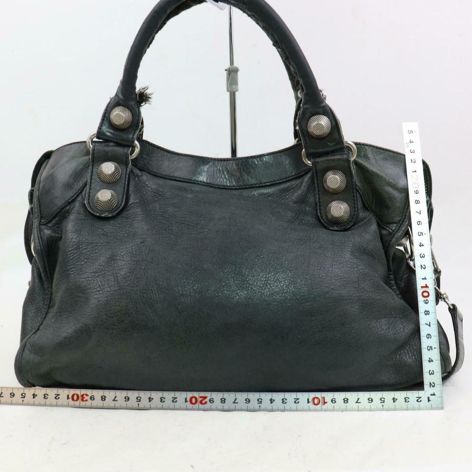 Balenciaga Giant Silver City 2way 871192 Black Leather Satchel In Good Condition For Sale In Dix hills, NY
