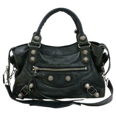 Balenciaga Giant Silver City 2way 871192 Black Leather Satchel