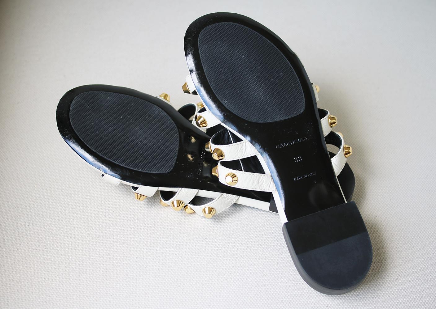 Balenciaga Giant Studded Glossed Textured-Leather Slides In Excellent Condition In London, GB