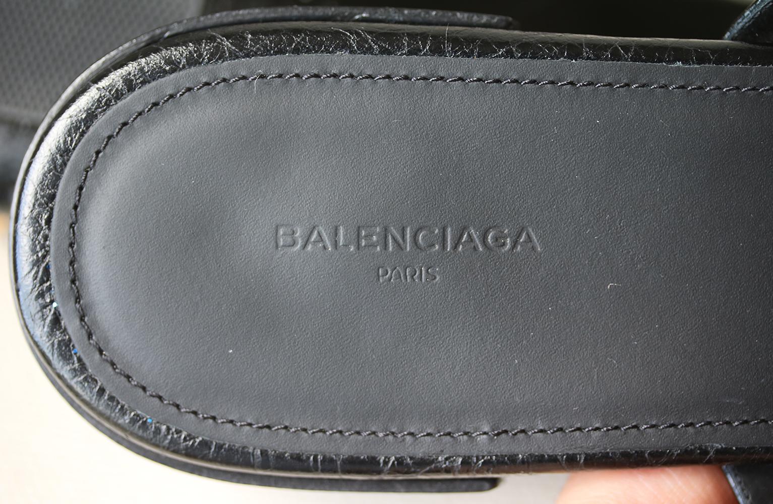 Balenciaga Giant Studded Glossed Textured-Leather Slides 3