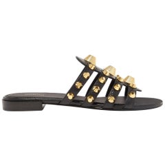 Balenciaga Giant Studded Glossed Textured-Leather Slides