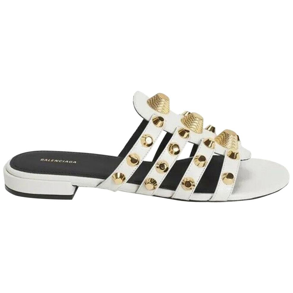 Balenciaga Giant Studded Glossed Textured-Leather Slides