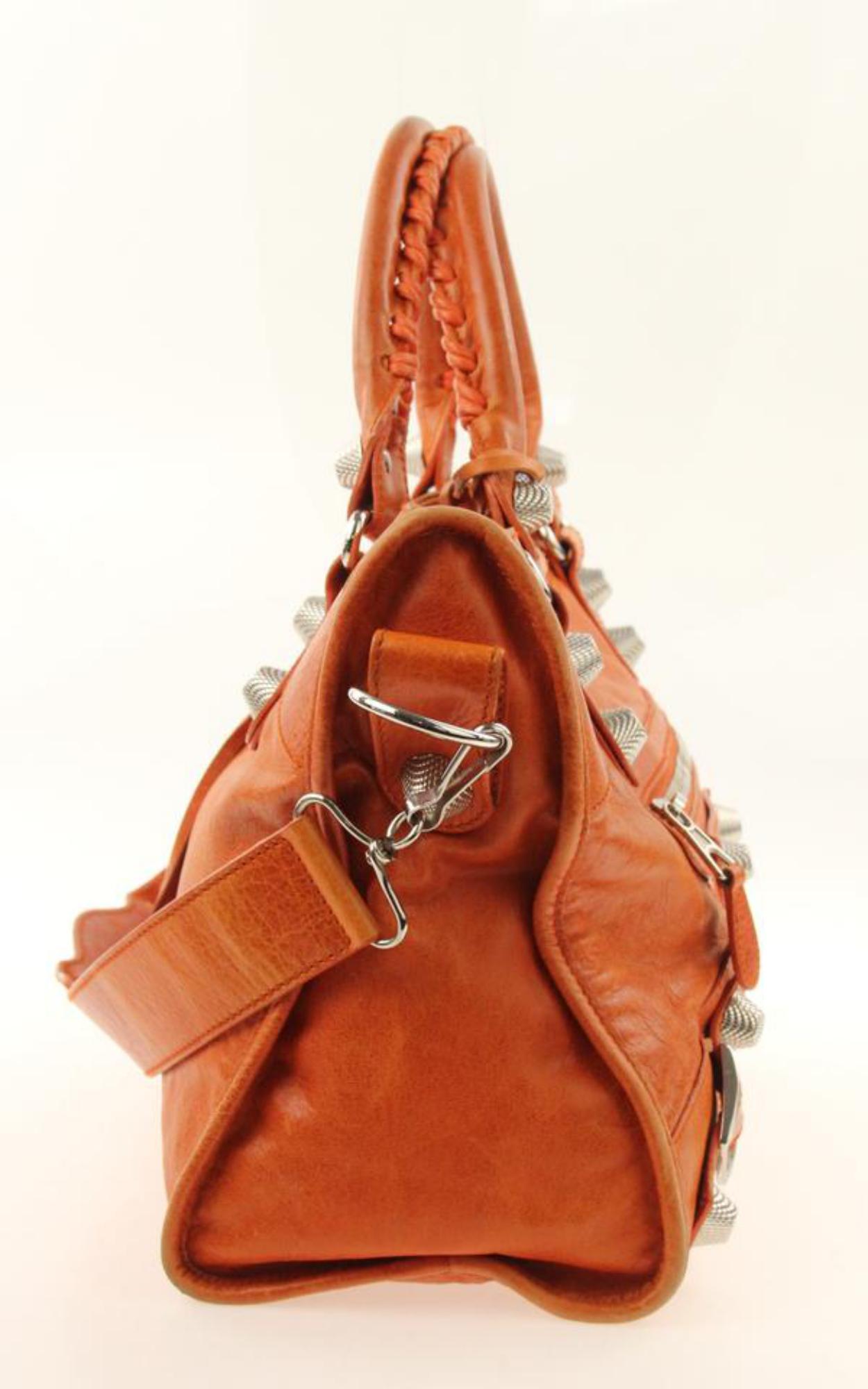 Balenciaga Giant The City 2 Way Orange Leather Satchel 23220976 In Fair Condition In Forest Hills, NY