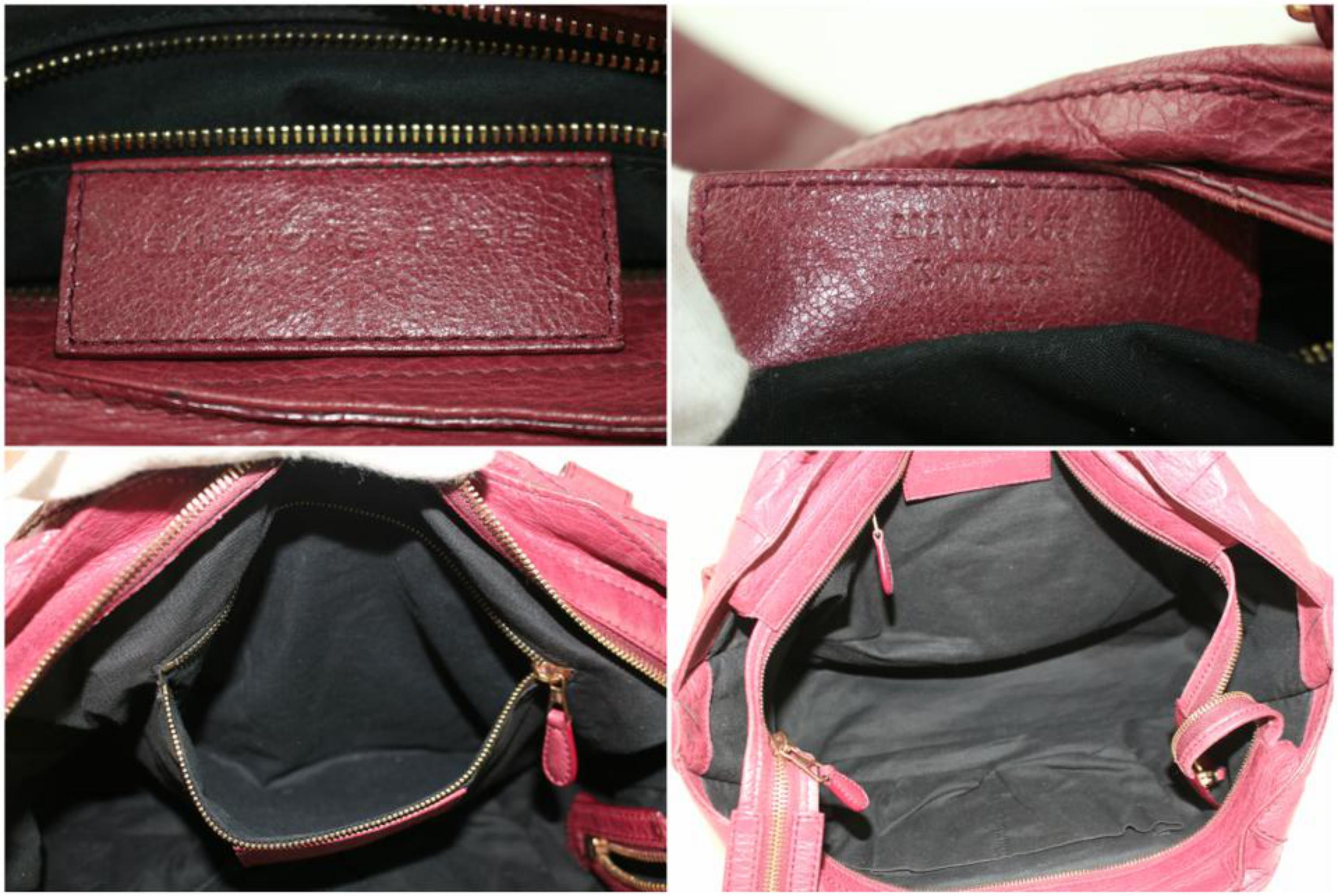Brown Balenciaga Giant The Part Time City 2way 14balz0914 Dark Pink Leather Travel Bag For Sale