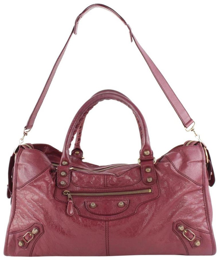 Balenciaga Giant The Part Time City 2way 14balz0914 Dark Pink Leather  Travel Bag For Sale at 1stDibs
