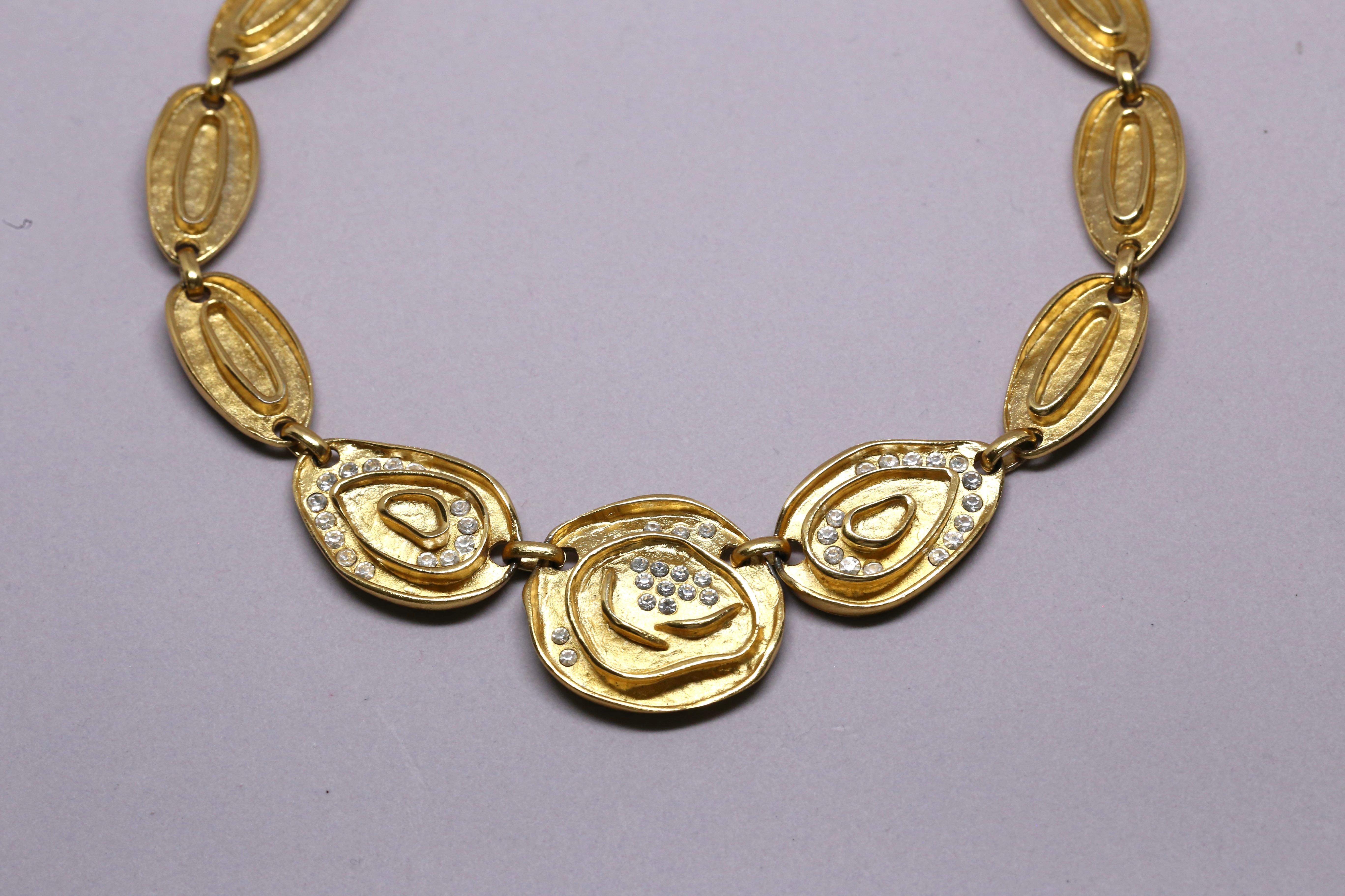 Brilliant Cut BALENCIAGA gilt necklace with glass crystals For Sale