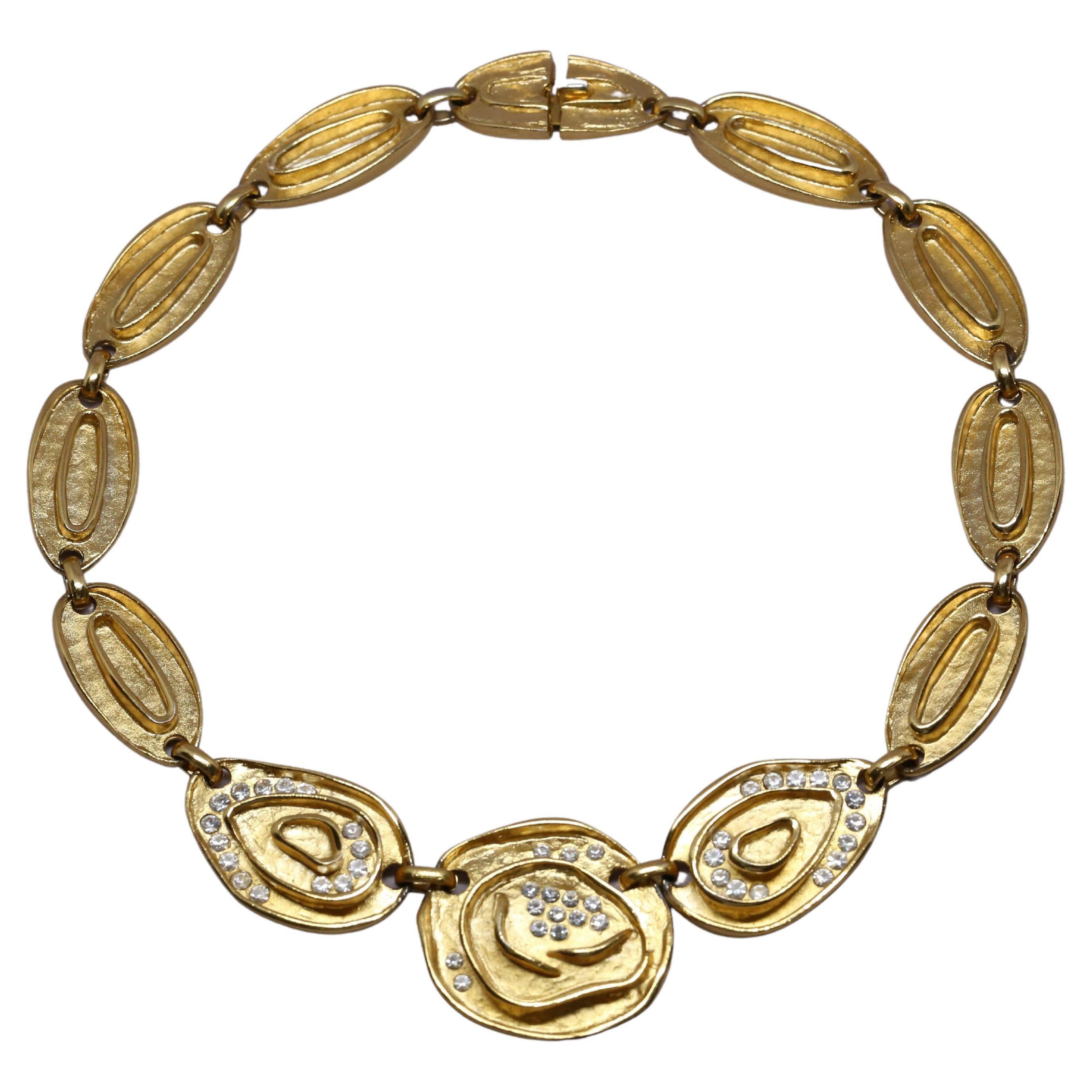 BALENCIAGA vergoldete Halskette mit Glaskristallen im Angebot