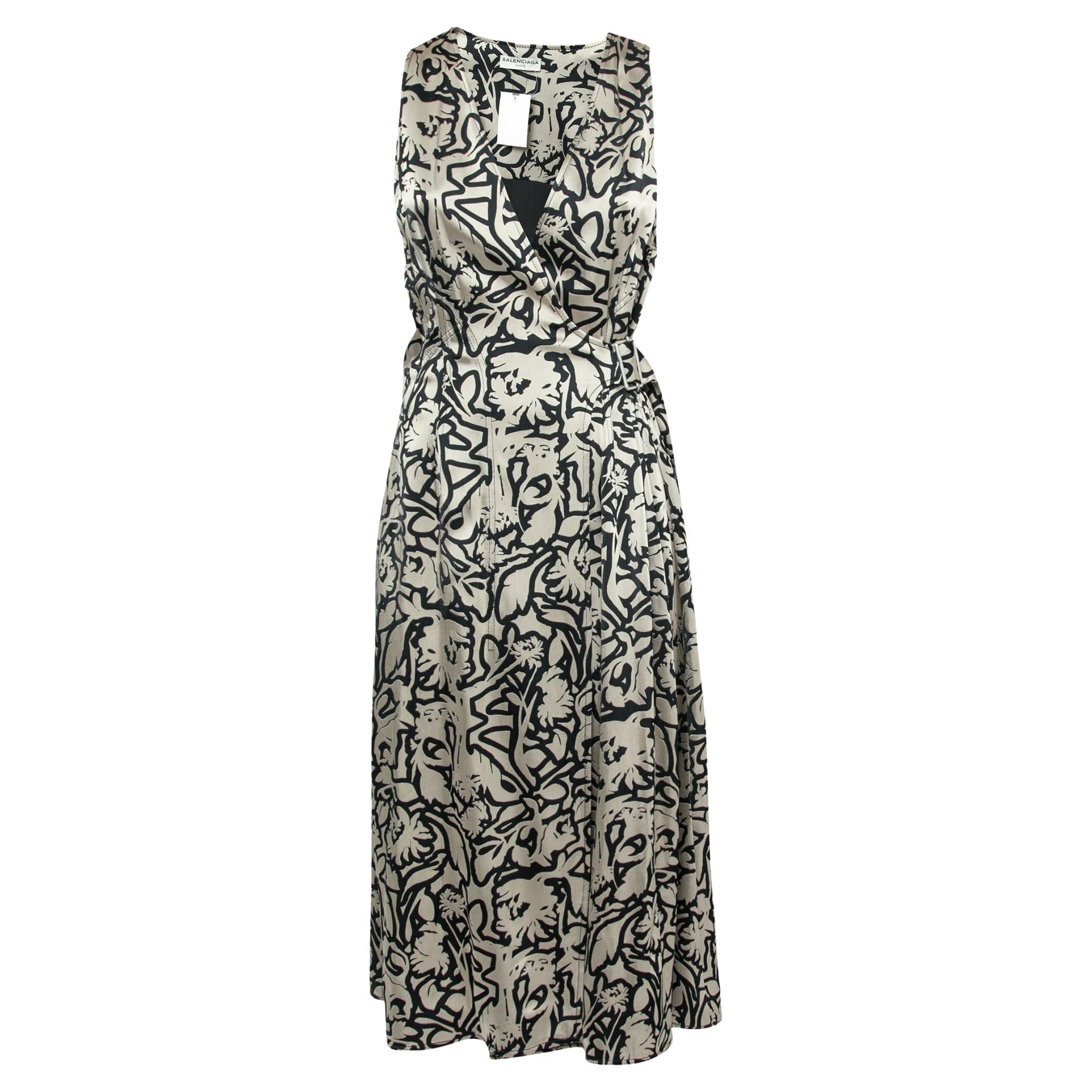 Balenciaga Gray Polka Dot Silk Dress with Deep-V Neckline For Sale at ...