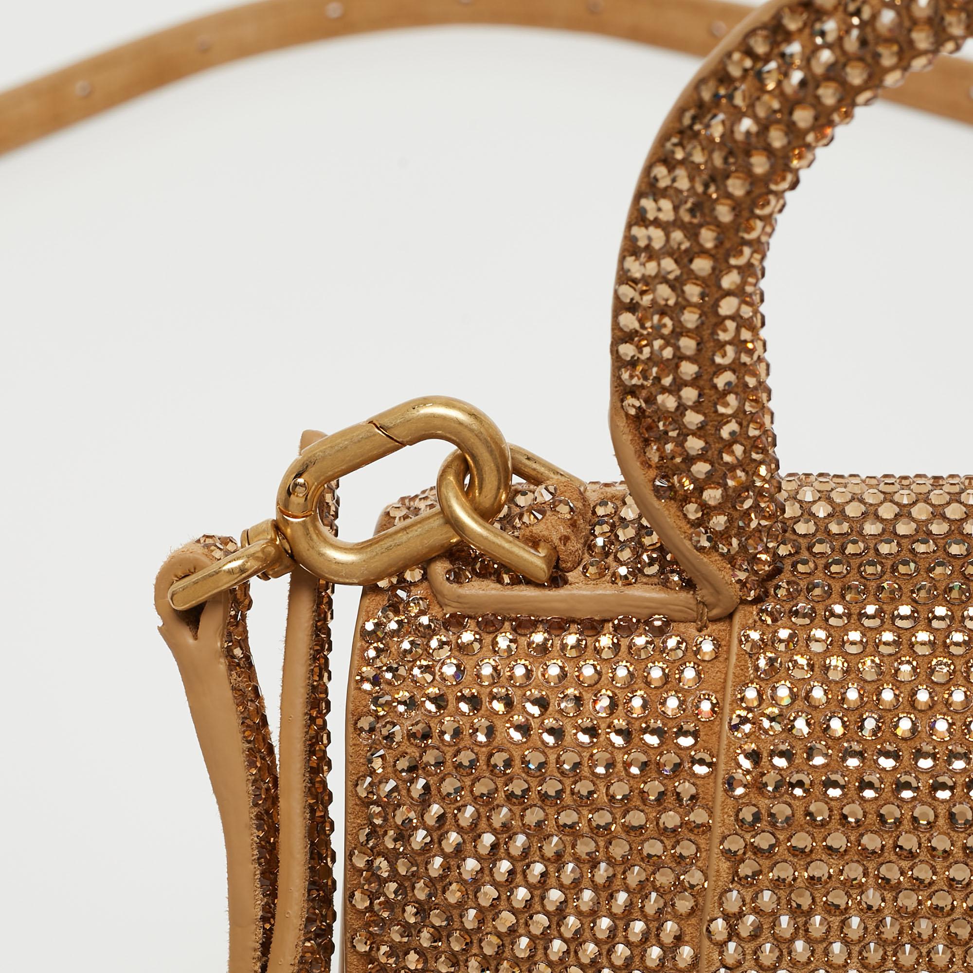 Balenciaga Gold/Brown Leather XS Crystal Hourglass Top Handle Bag 6
