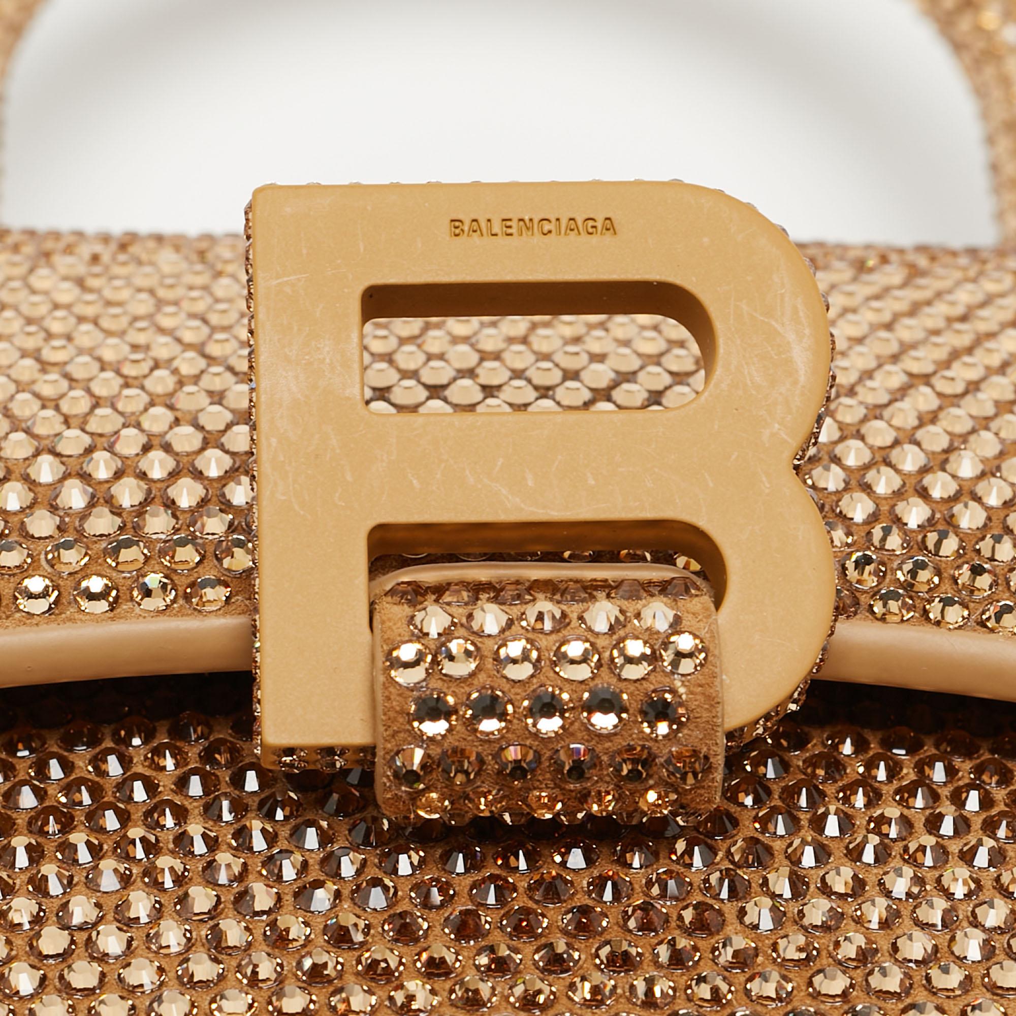 Balenciaga Gold/Brown Leather XS Crystal Hourglass Top Handle Bag 9