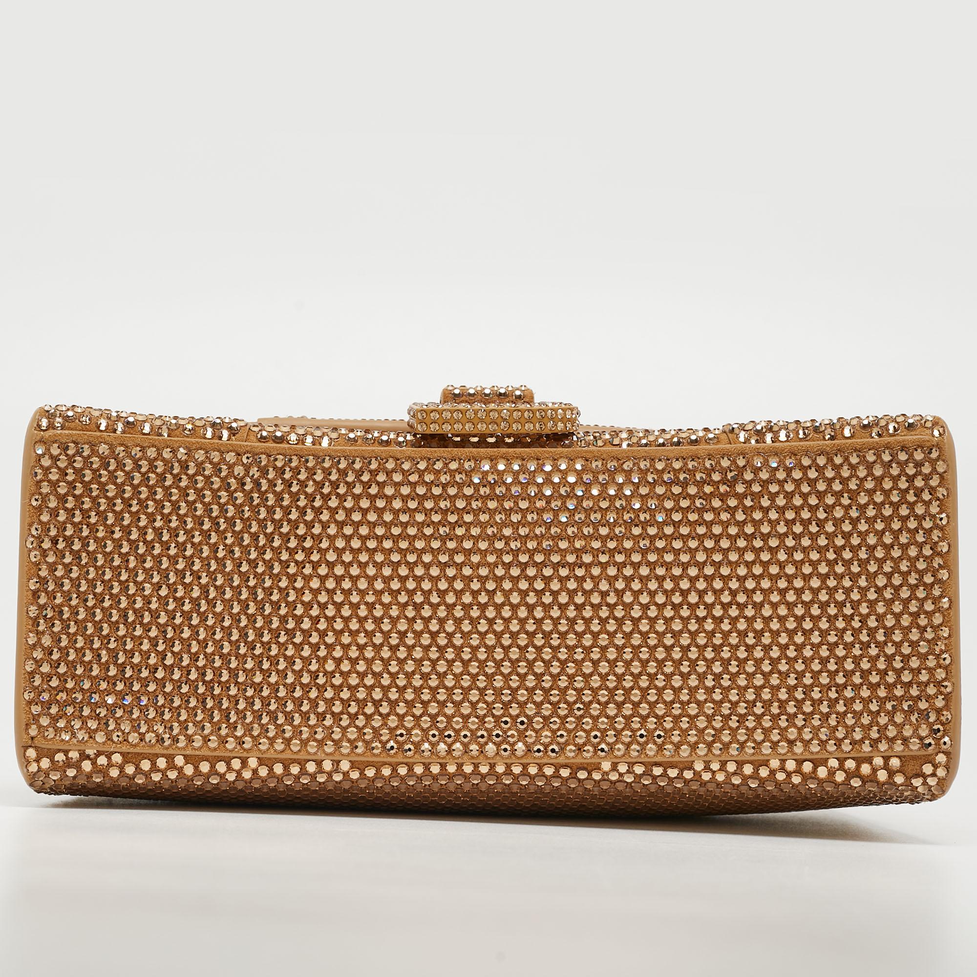 Balenciaga Gold/Brown Leather XS Crystal Hourglass Top Handle Bag 1