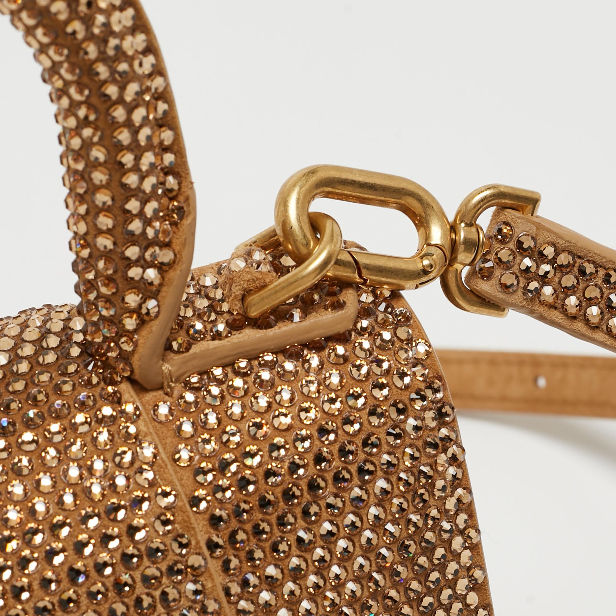 Balenciaga Gold/Brown Leather XS Crystal Hourglass Top Handle Bag 4