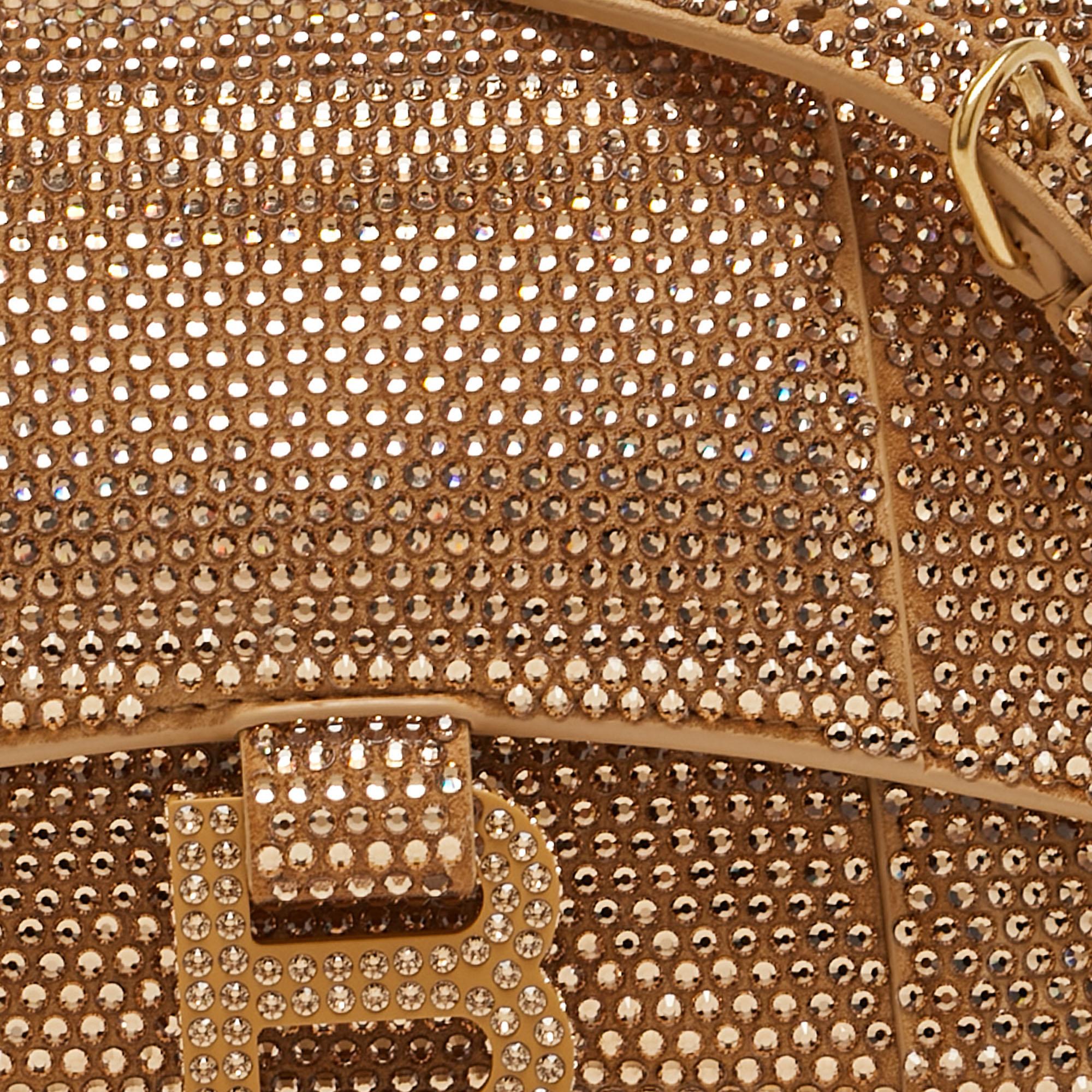 Balenciaga Gold/Brown Leather XS Crystal Hourglass Top Handle Bag 5