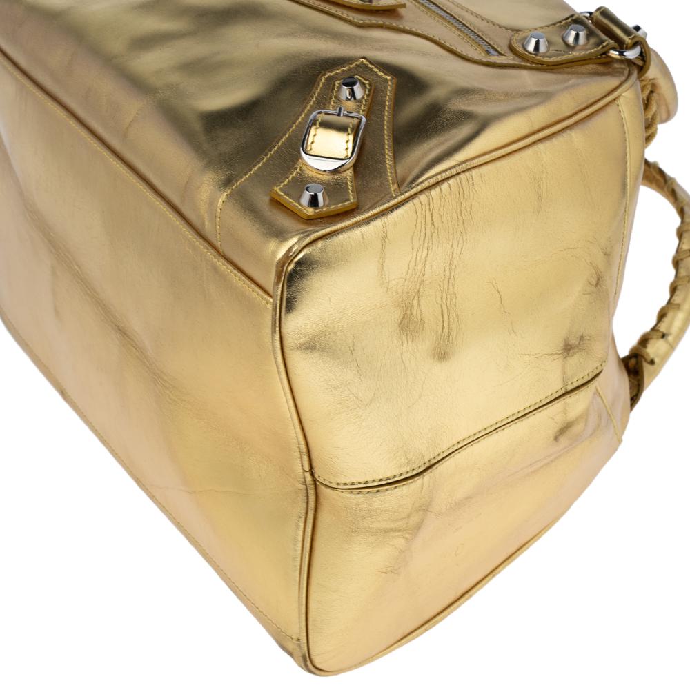Goldfarbene Bowler-Tasche aus Leder von Balenciaga PM 7