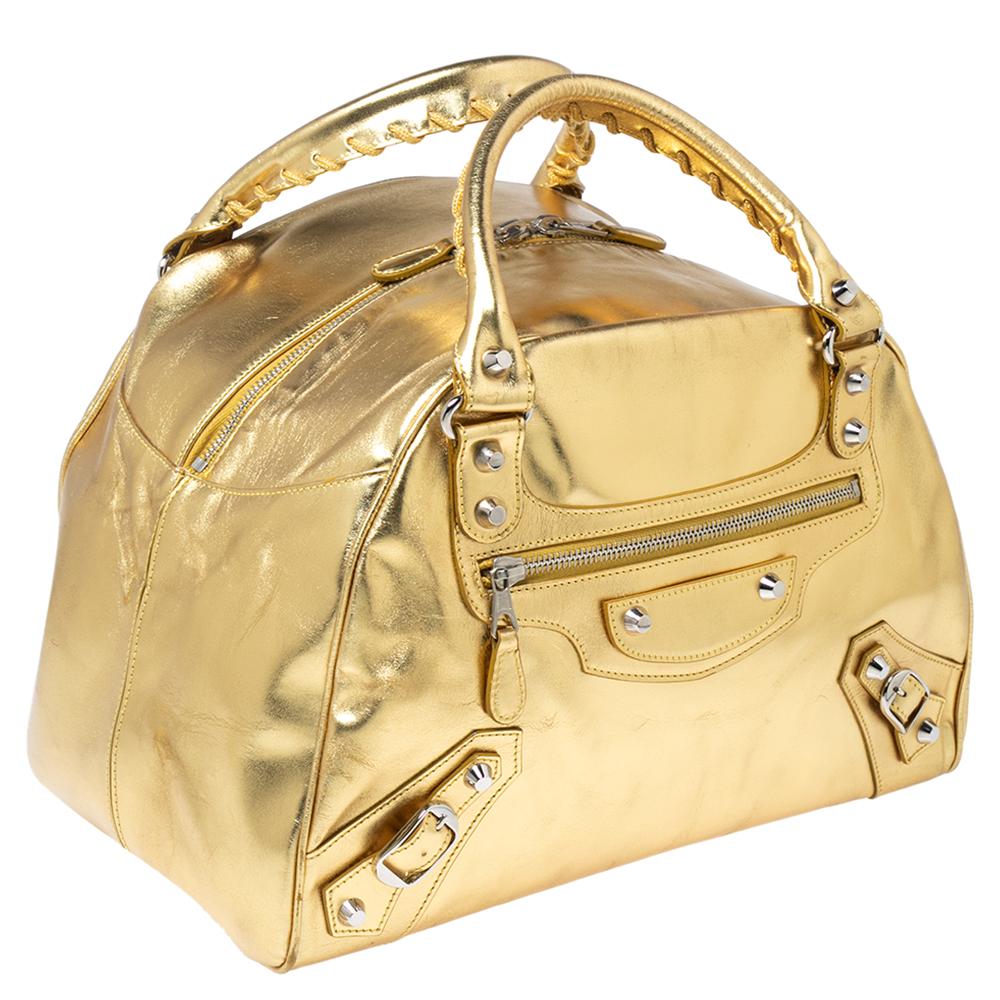 Goldfarbene Bowler-Tasche aus Leder von Balenciaga PM Damen