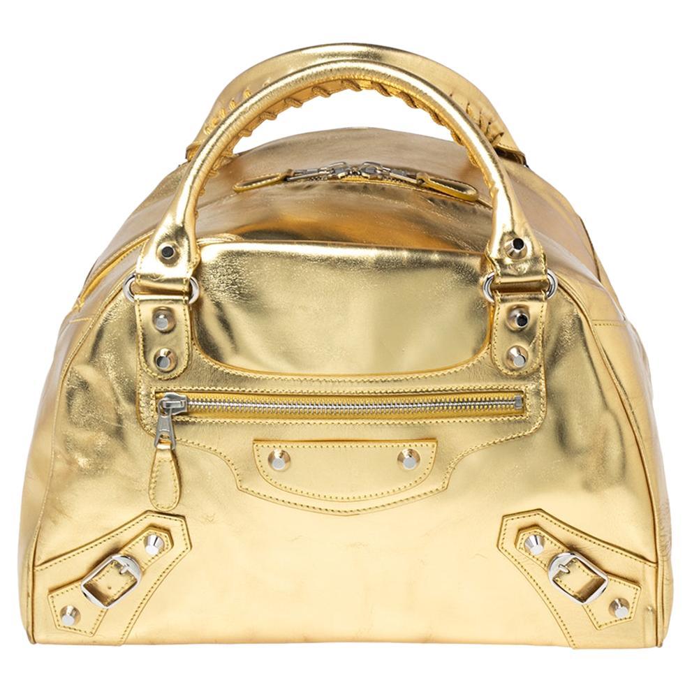 Balenciaga Gold Leather Bowler PM Bag at 1stDibs
