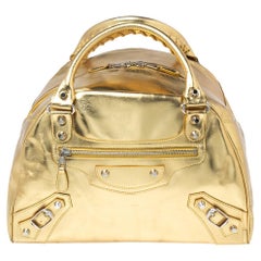 Balenciaga Gold Leather Bowler PM Bag