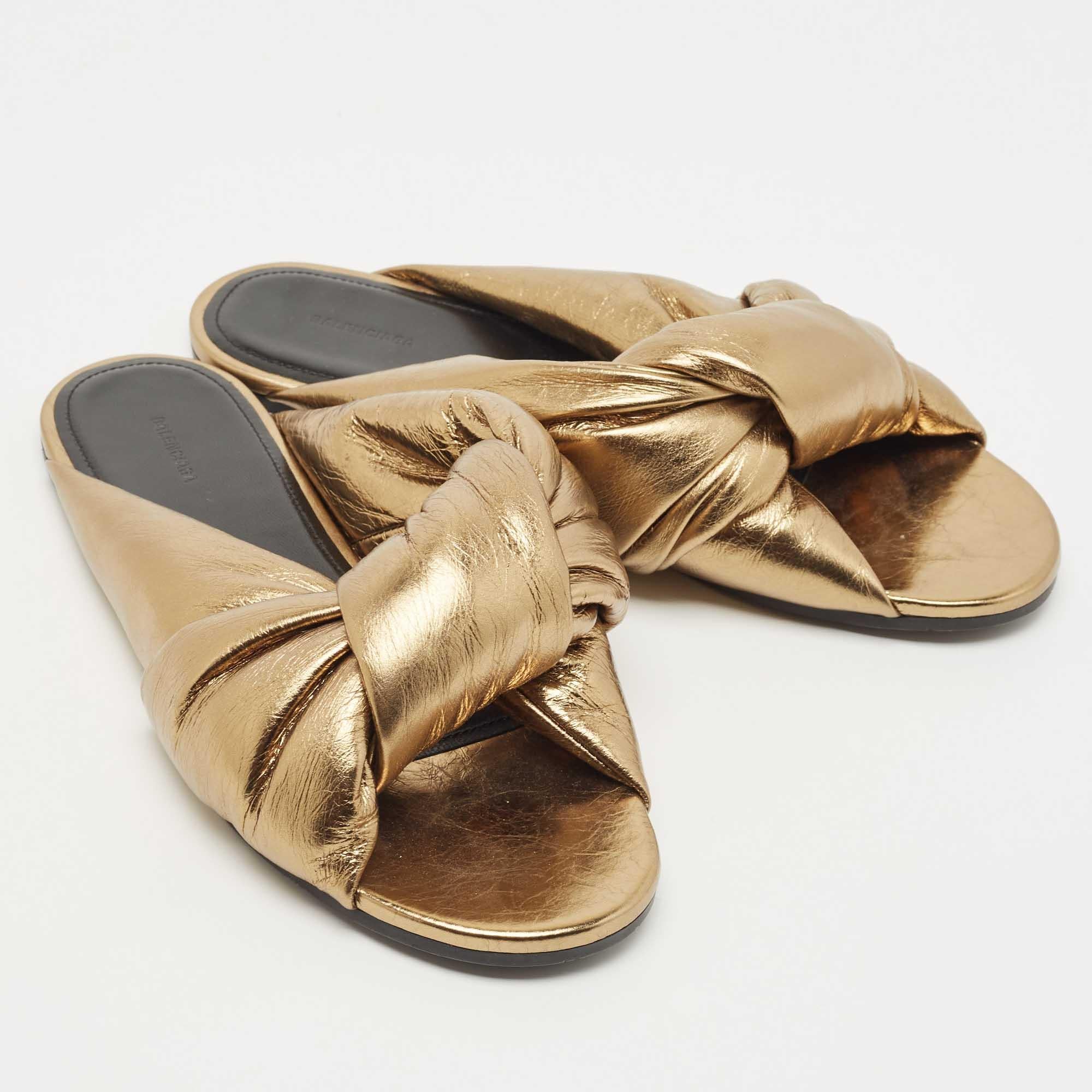 Balenciaga Gold Leather Flat Slides Size 38 1