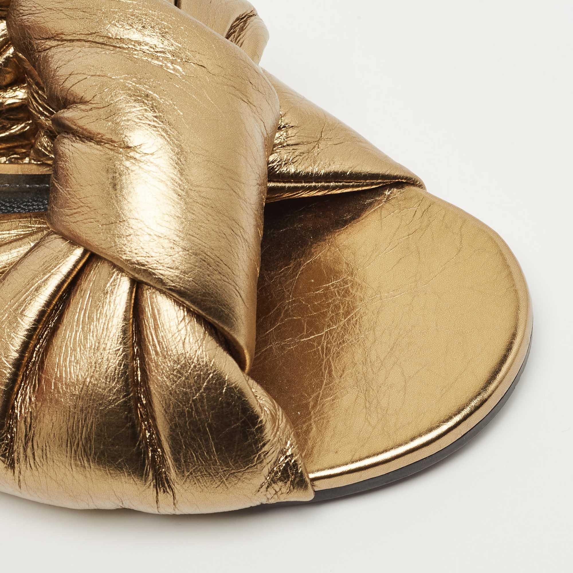 Balenciaga Gold Leather Flat Slides Size 38 2