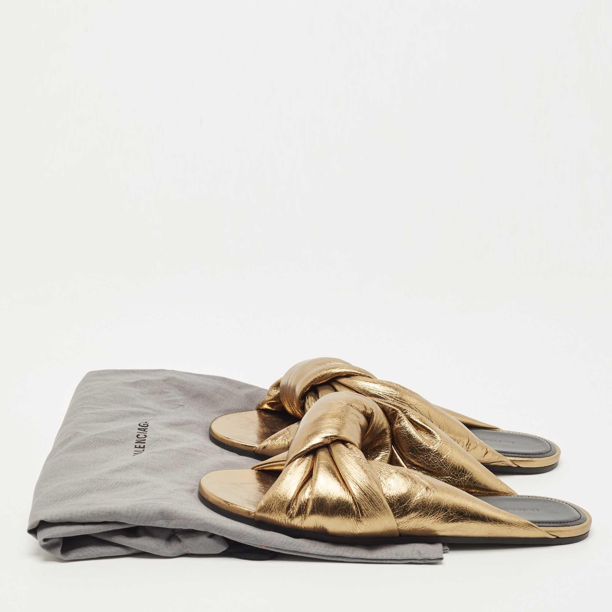 Balenciaga Gold Leather Flat Slides Size 38 4