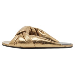 Balenciaga Gold Leather Flat Slides Size 38